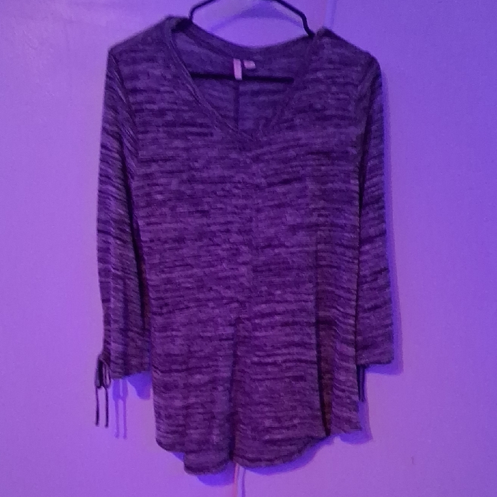 Purple and Black 3/4 Sleeve Blouse with Scoop Neck